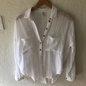 Free People White Linen Button Down Open Back Shirt